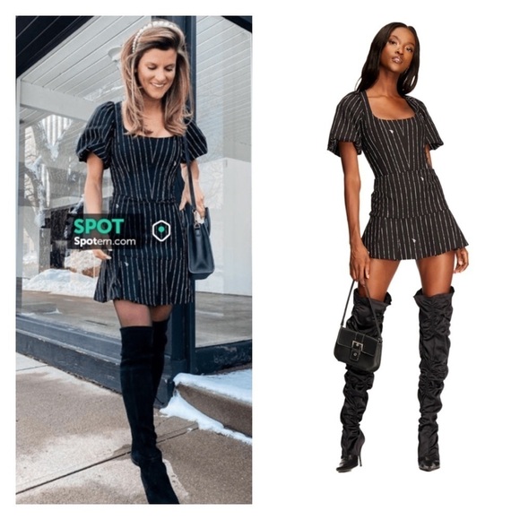 NWT I.AM.GIA Chelsey Mini Dress Black Pinstripe Puff Sleeve Corset Small Blogger - Picture 6 of 11